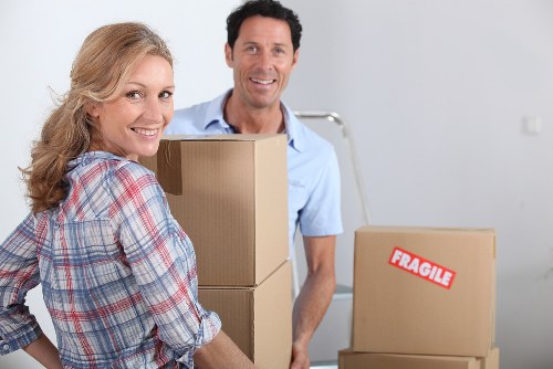 Careful loading of furniture and boxes into a removal van